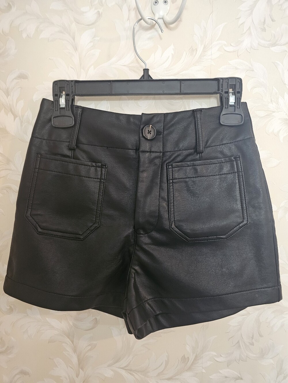 Maeve Black High-Waist Faux Leather Shorts